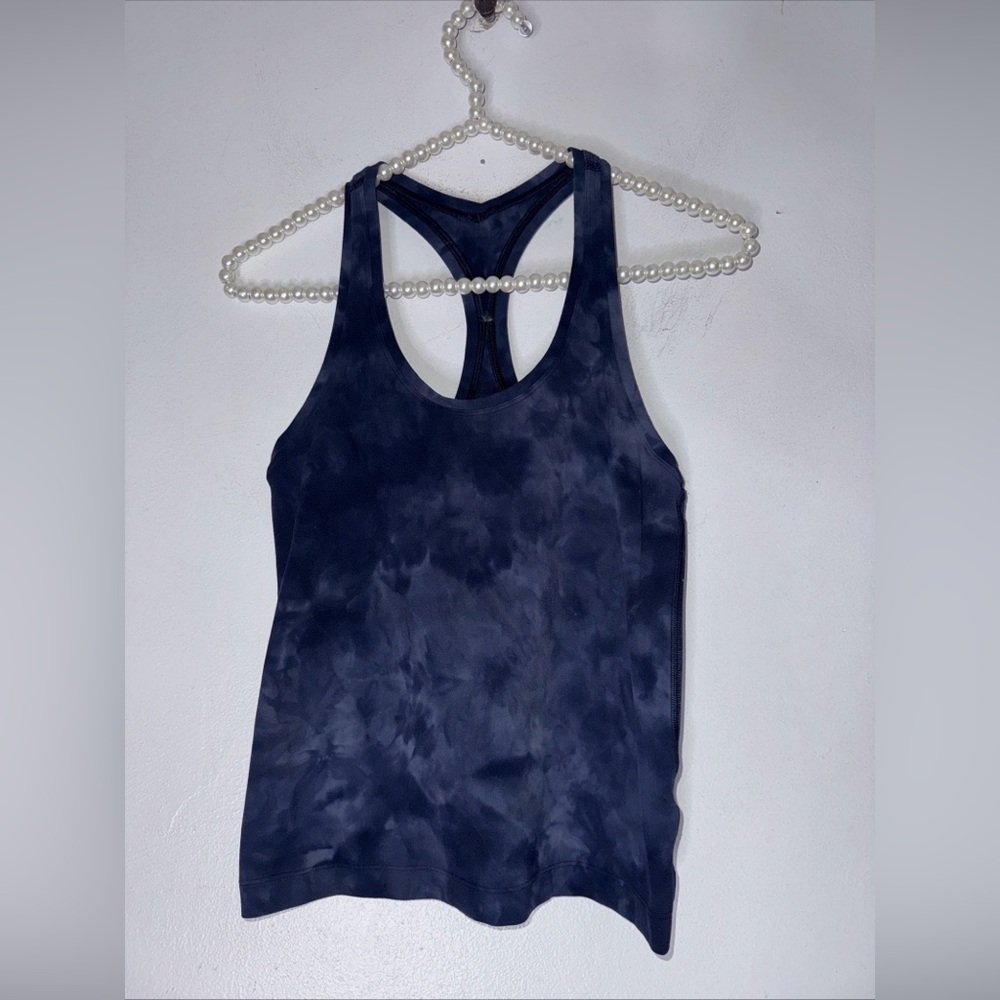 Lululemon Lemon Blue Marbled Short Racerback Tank Top Size 6